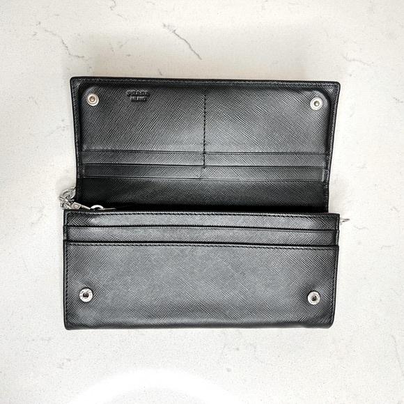 💯 AUTH Prada Tessuto black Saffiano leather wallet on chain - Picture 6 of 14